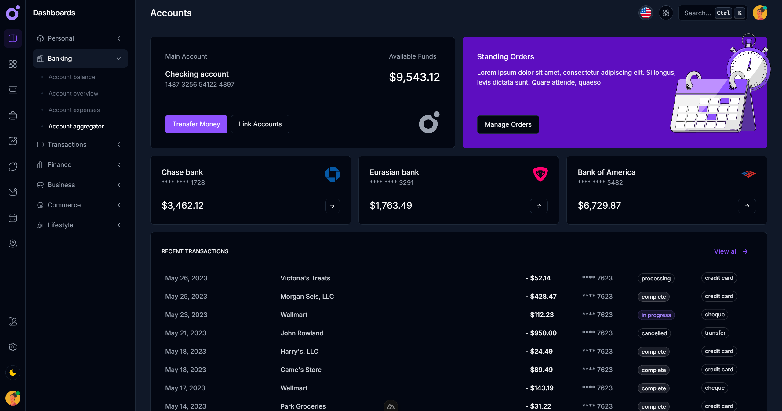 Tairo - Banking dashboard v5