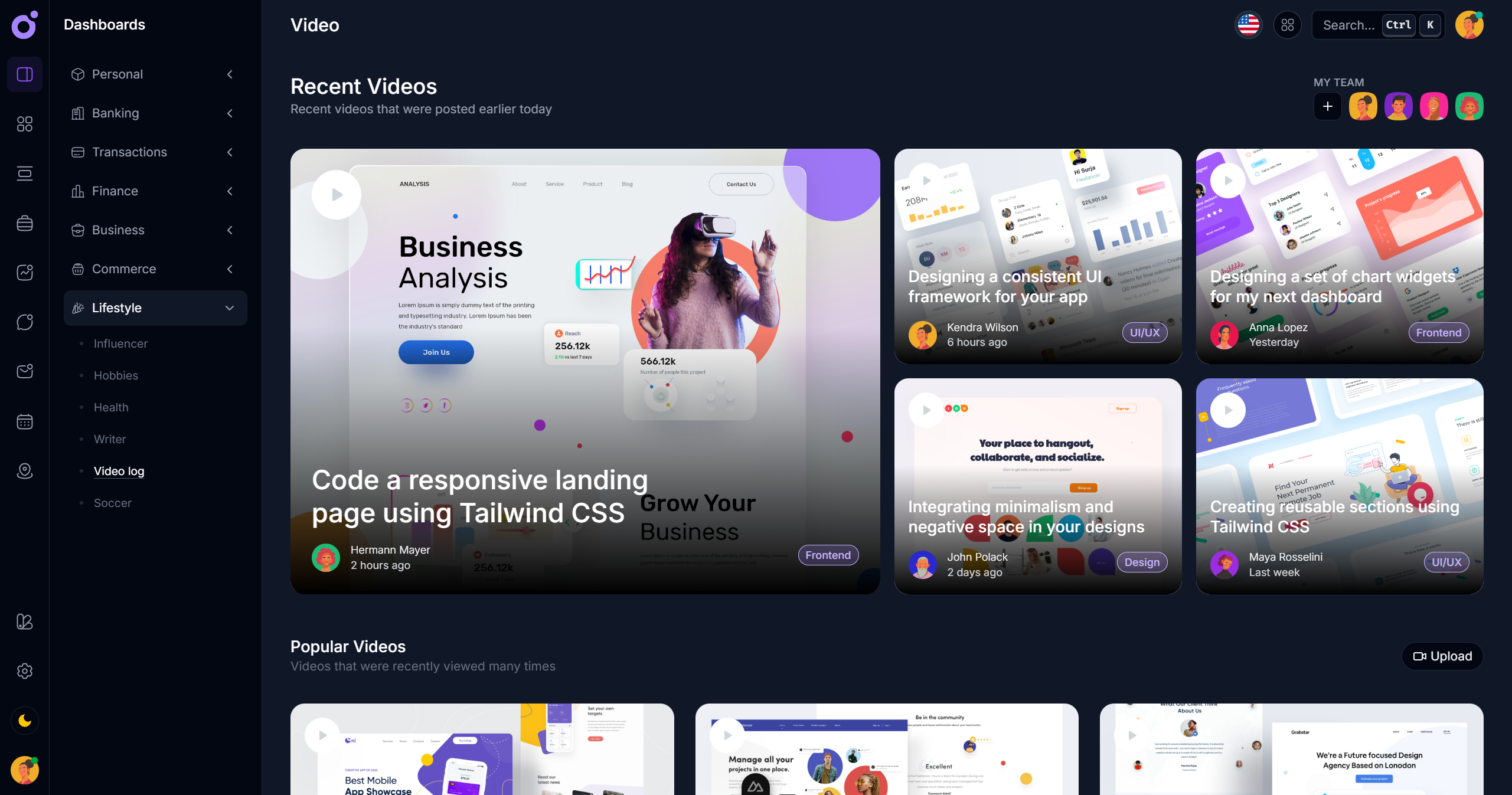 Tairo - Video dashboard