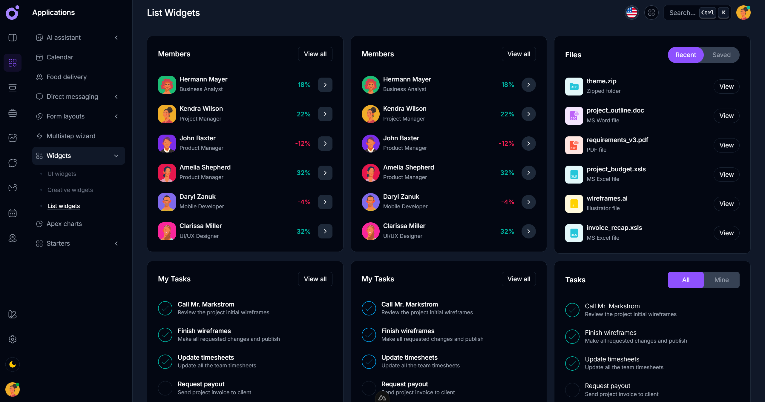 Tairo - List Widgets