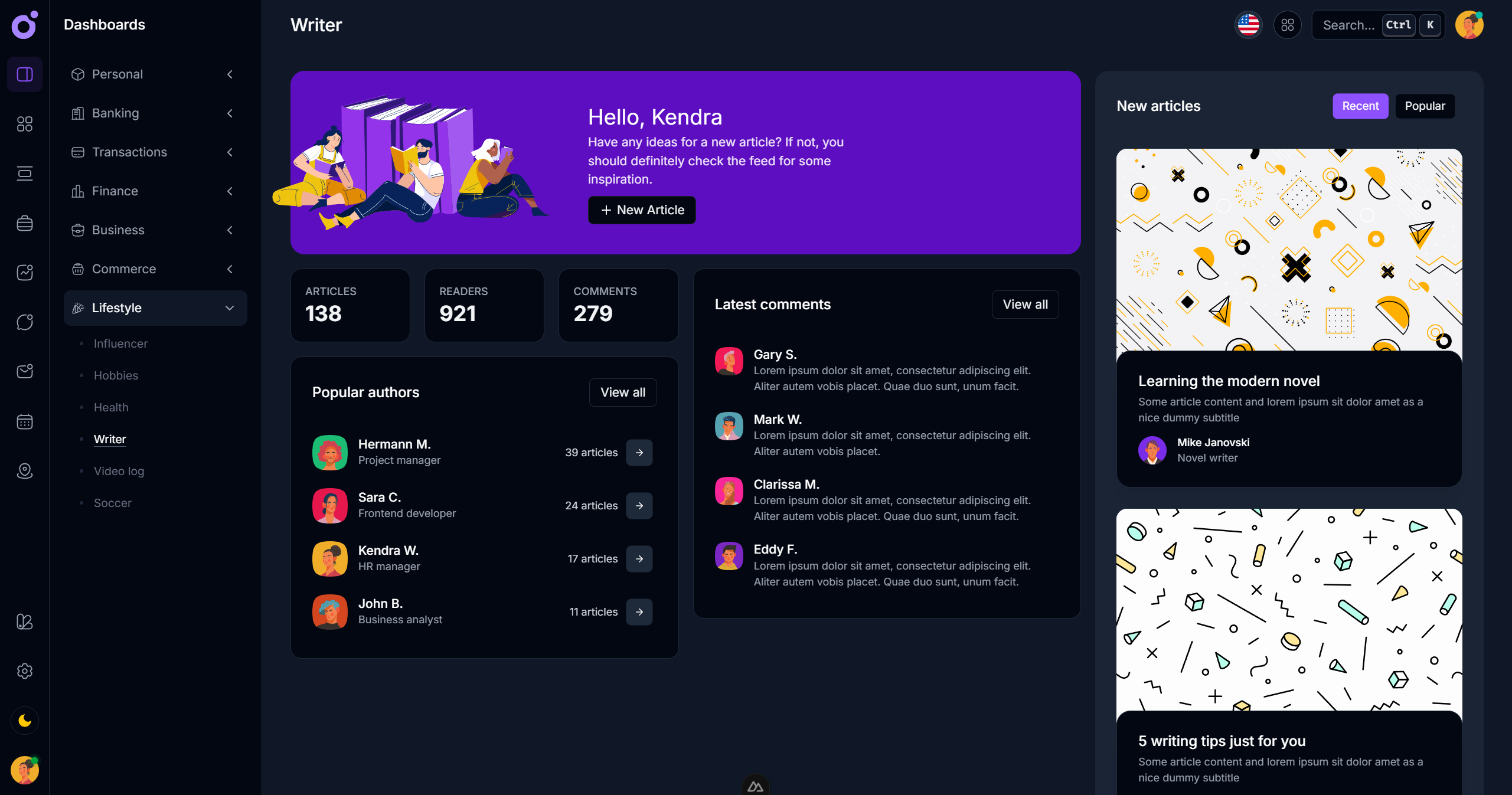 Tairo - Writer dashboard