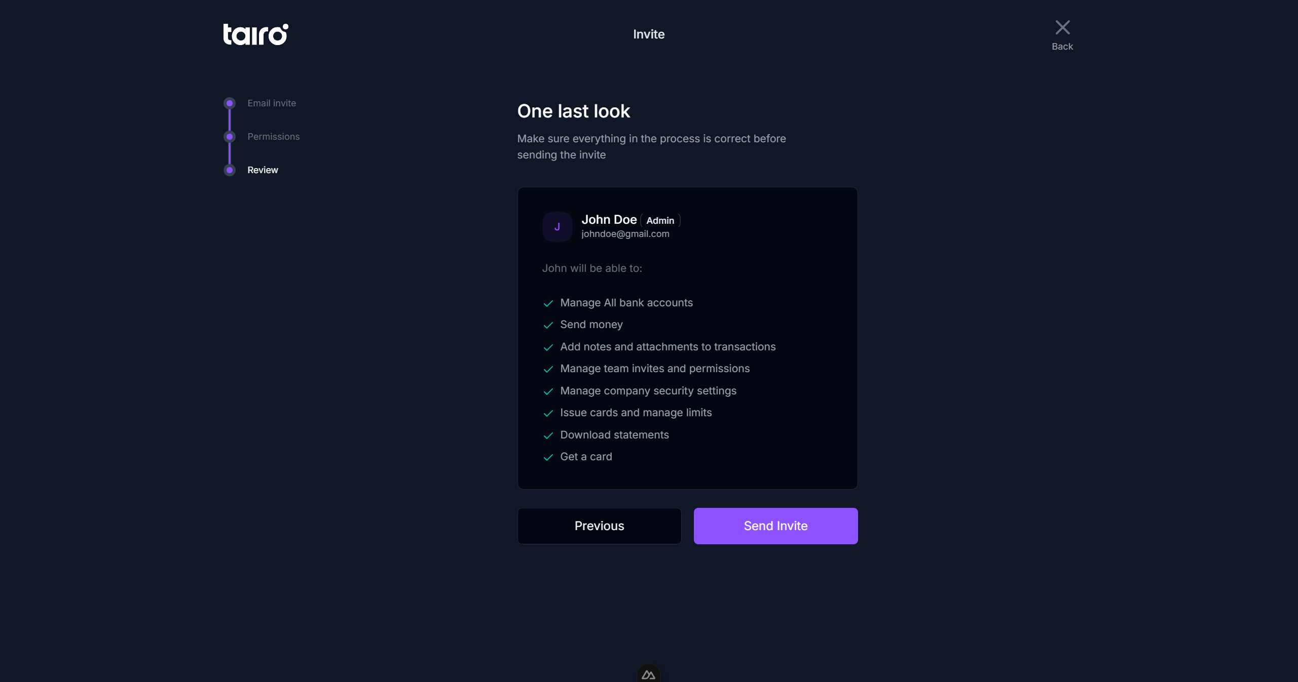 Tairo - Invite - Step 3