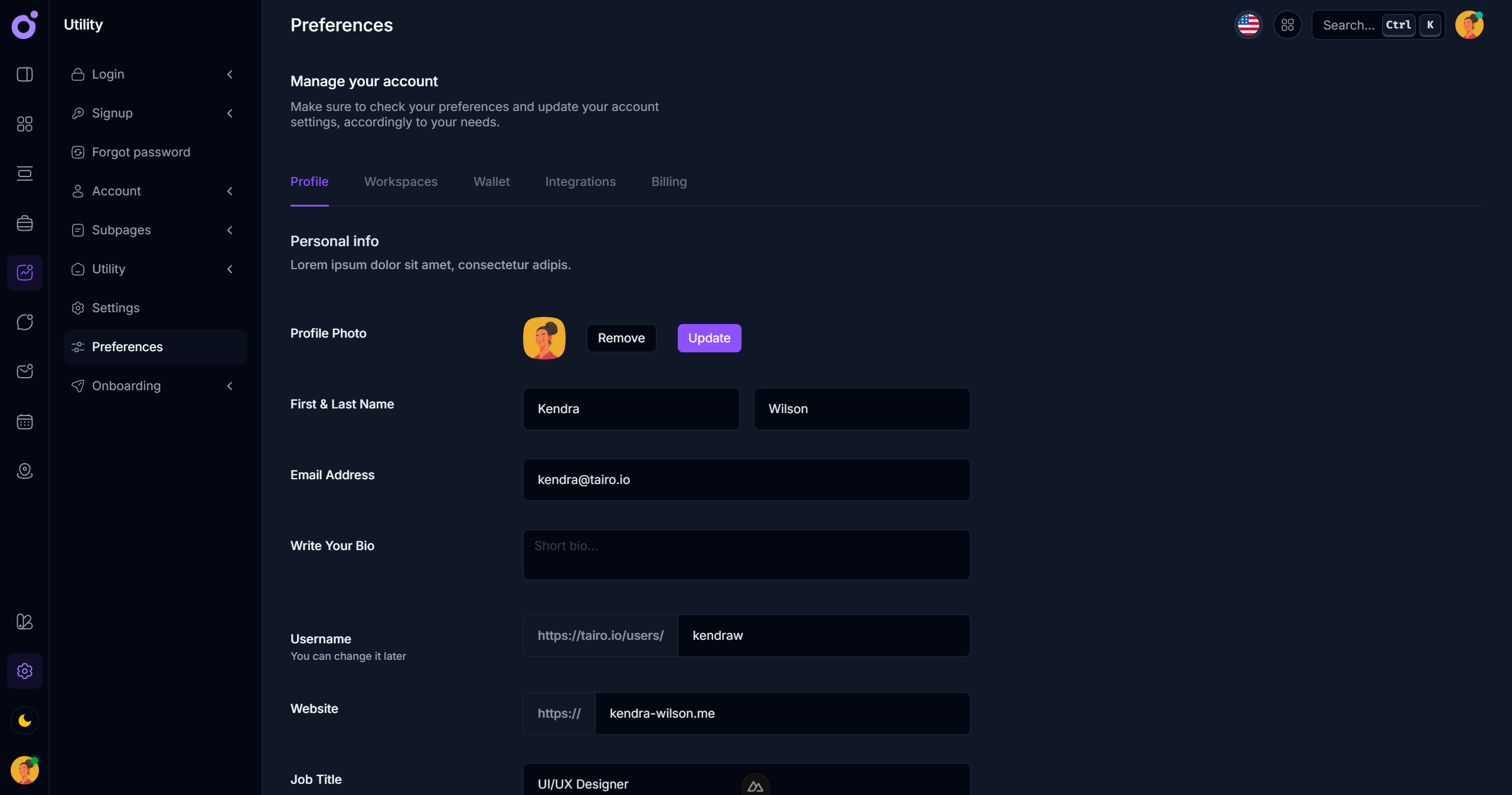 Tairo - Preferences - Profile