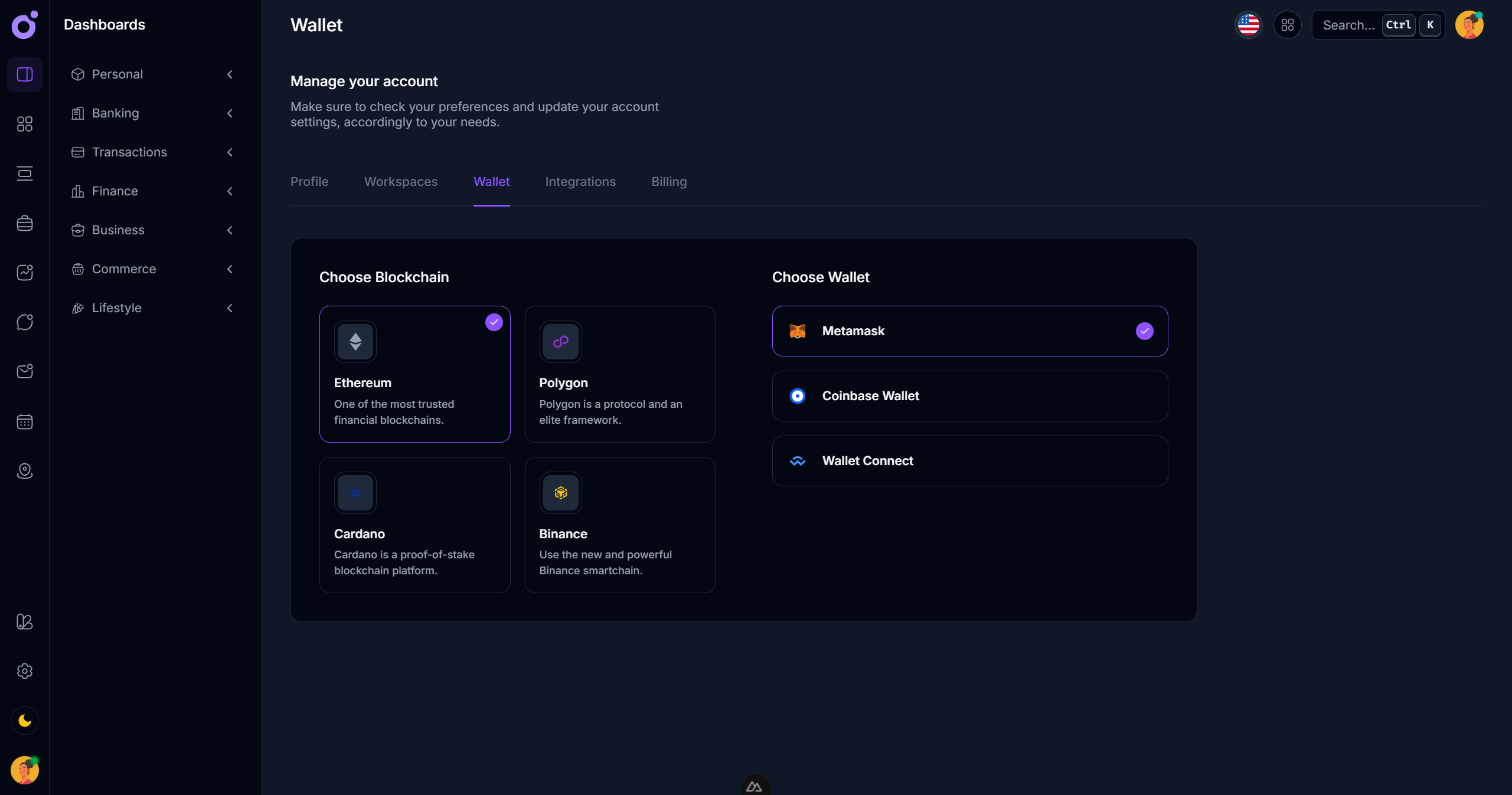 Tairo - Preferences - Wallet