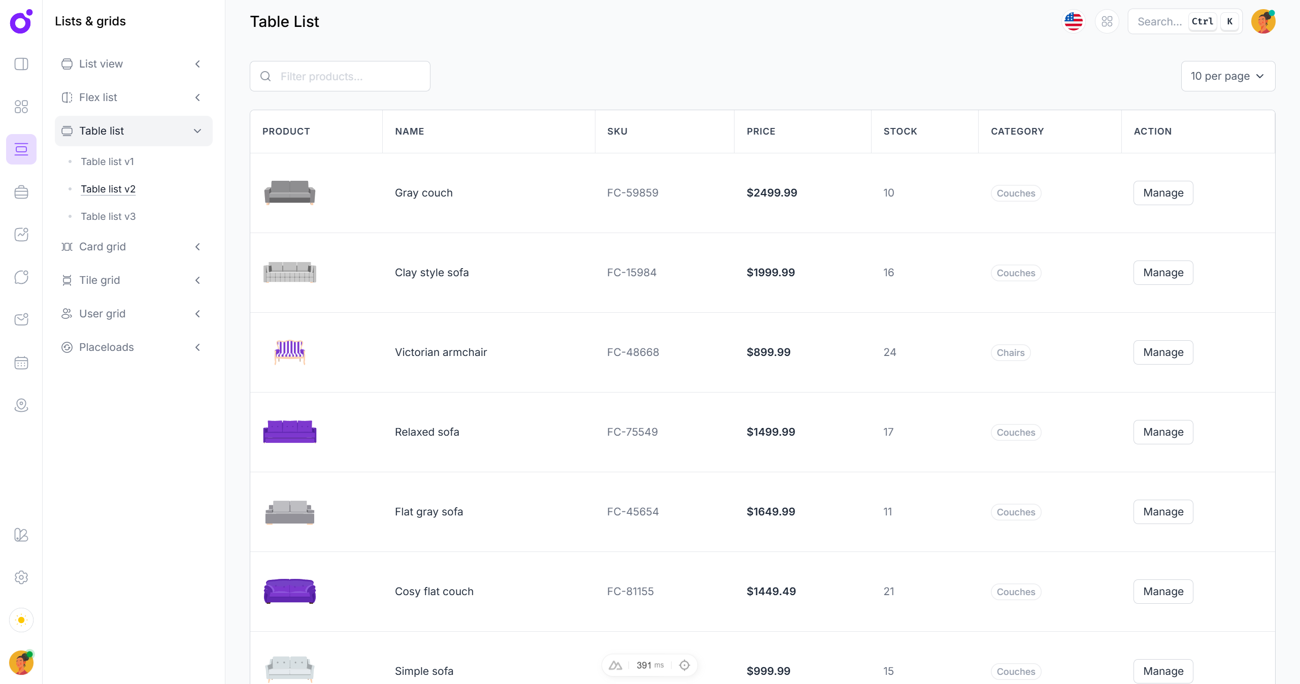 Tairo - Table list 2