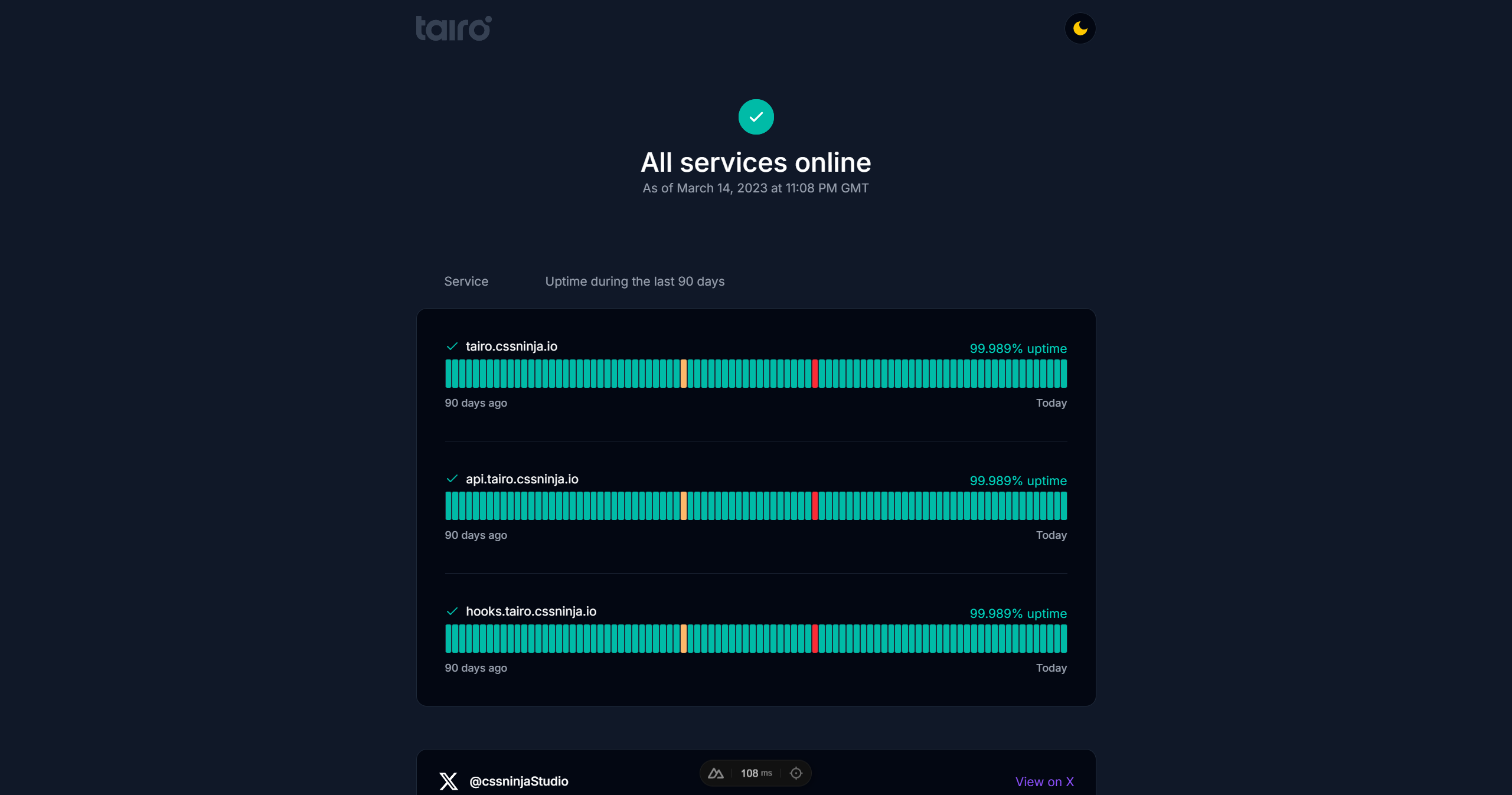 Tairo - Service status