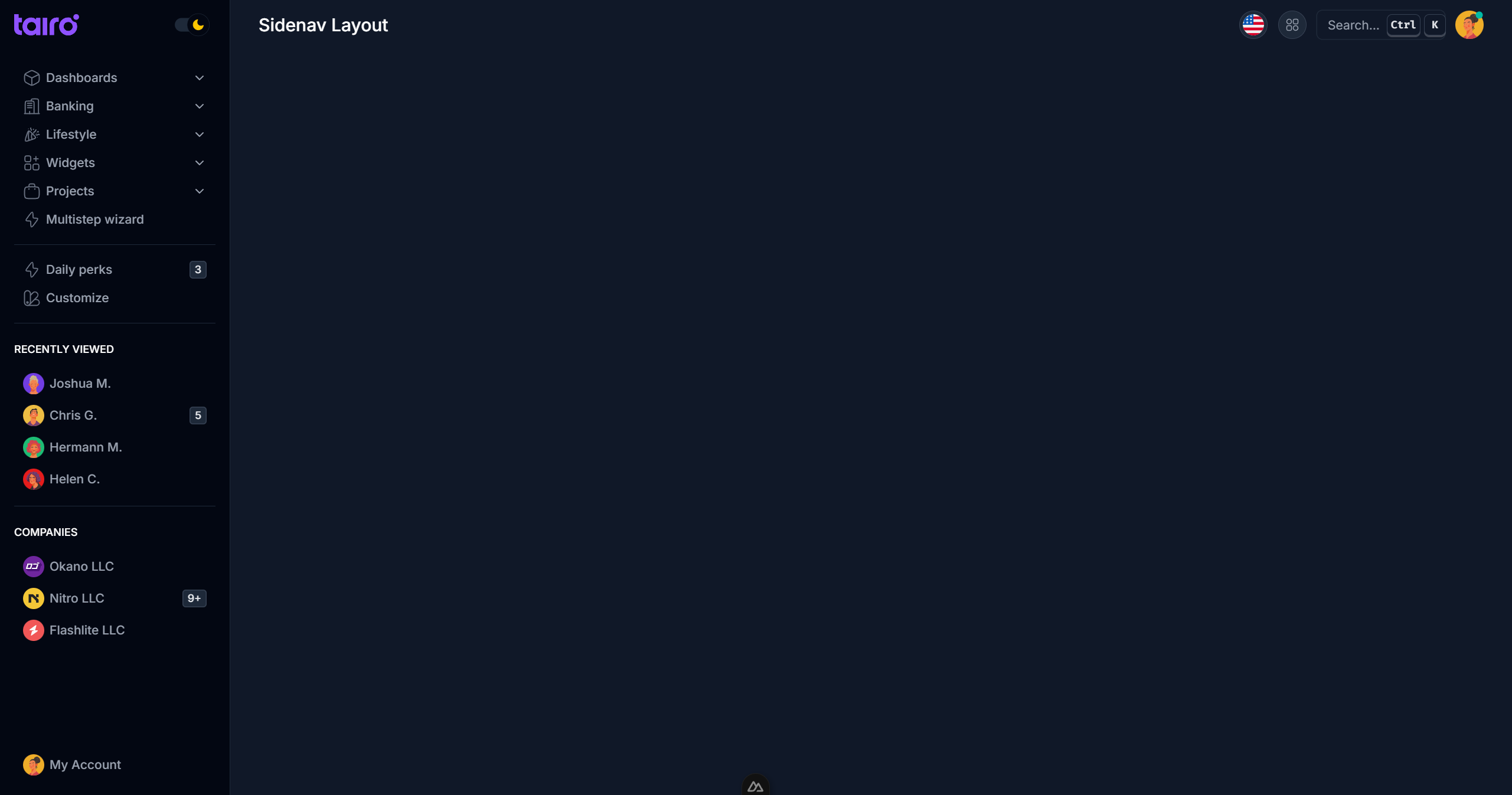 Tairo - Sidenav starter layout